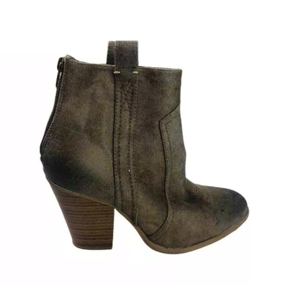 JustFab Womens Tarynn Block Heels Zip Ankle Bootie Brown Faux Leather Size 9 - Picture 1 of 9
